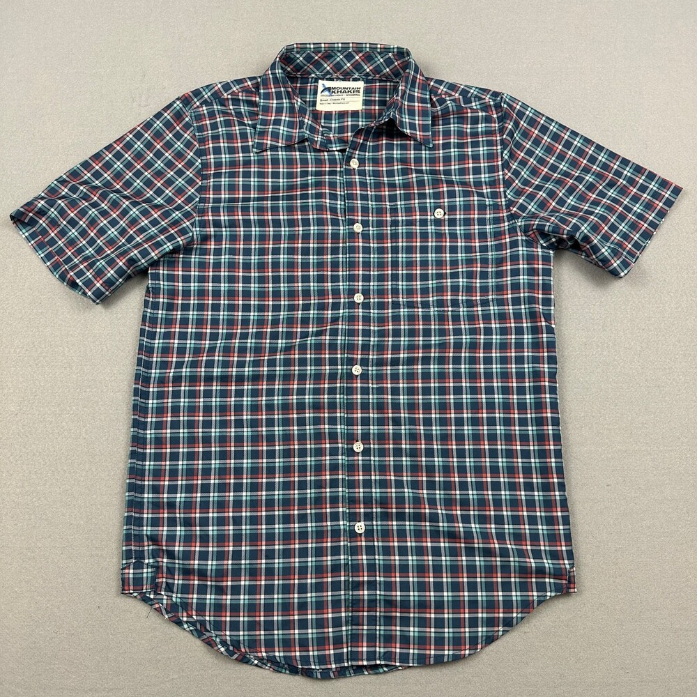 Mountain Khakis Shirt Men Small Blue Plaid Classic Fit Short Sleeve Button Down